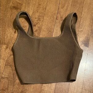 Ribbed Knit Babaton Brown Squareneck Tank